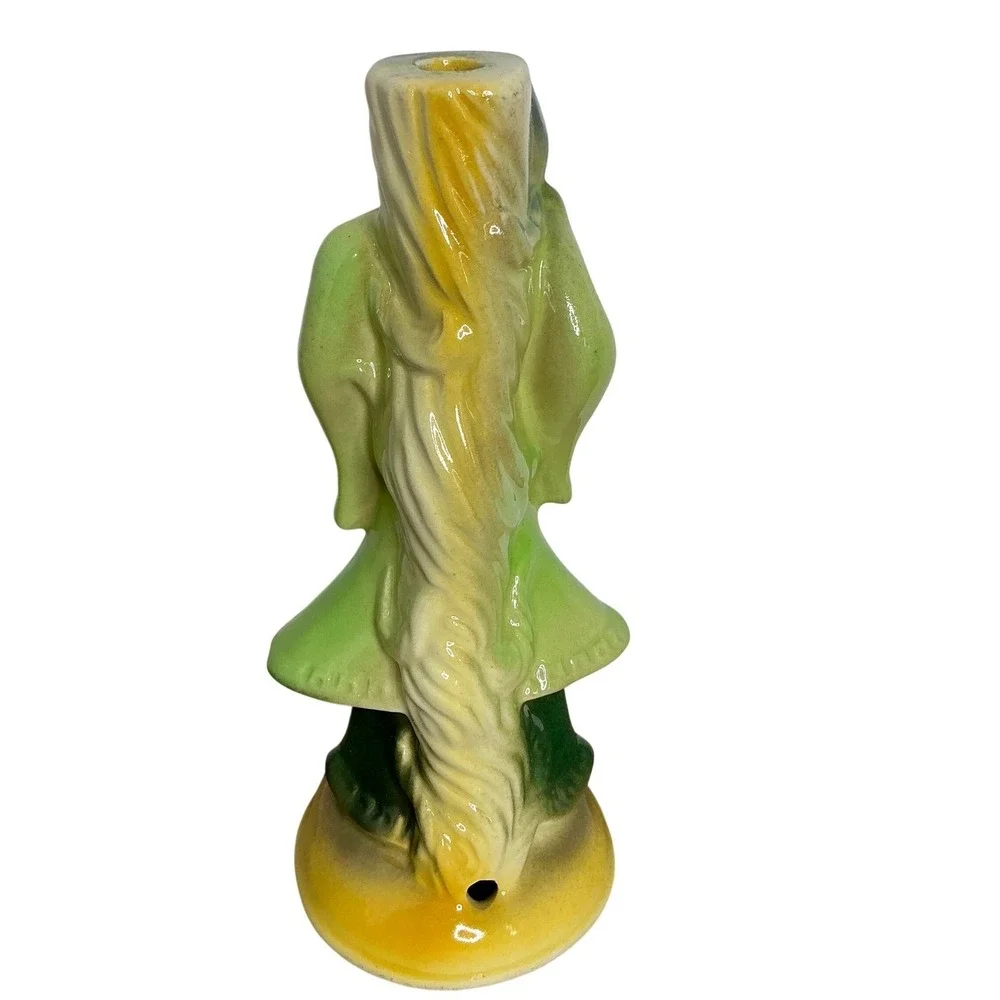 Ceramic Woman Lute Figurine Green Robe Asian Mystical Musician Statue‎ 8.5